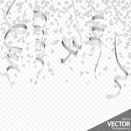 illustration of seamless silver colored confetti and streamers background for party or carnival usage with transparency in vector fileのイラスト素材