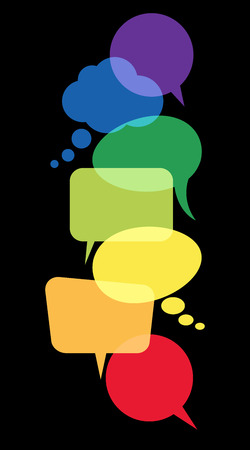 illustration of colored speech bubbles in a row with space for text on black backgroundのイラスト素材