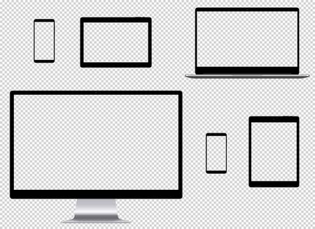 vector set of monitor, notebook, tablet and smartphone colored black with transparency in vector fileのイラスト素材