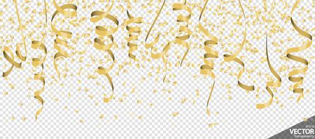 illustration of seamless golden colored confetti and streamers background for party or carnival usage with transparency in vector fileのイラスト素材
