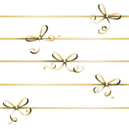 vector illustration of golden colored ribbon bow isolated on white backgroundのイラスト素材