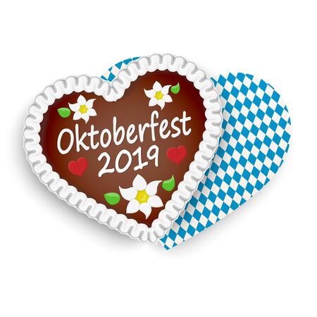 illustrated gingerbread heart with text in german for Oktoberfest 2019 timeのイラスト素材
