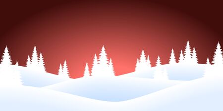 vector file showing christmas time nature landscape background with snow fields, firs and colored backgroundのイラスト素材