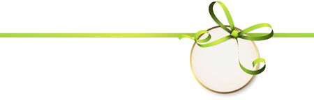 EPS 10 vector illustration of green colored ribbon bow with hang tag and free text space isolated on white backgroundのイラスト素材