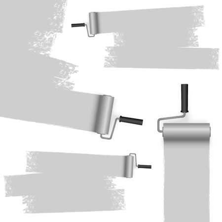 EPS 10 vector illustration isolated on white background with paint rollers and painted markings colored grayのイラスト素材