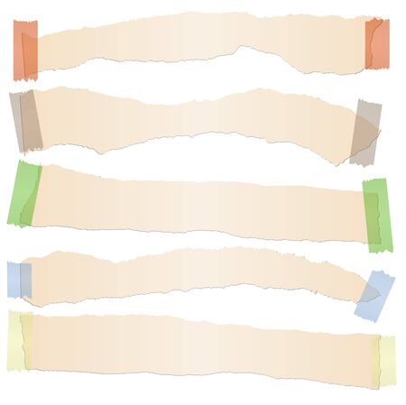 collection of five brown colored scraps of papers with adhesive stripsのイラスト素材
