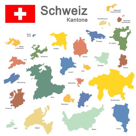 colored silhouettes of country Switzerland and all cantonsのイラスト素材