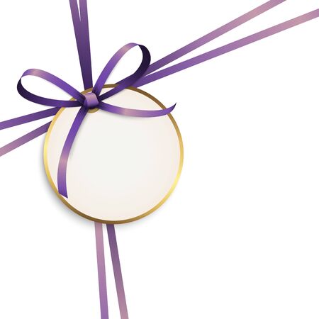 vector illustration of purple colored ribbon bow and gift band with pendant isolated on white backgroundのイラスト素材