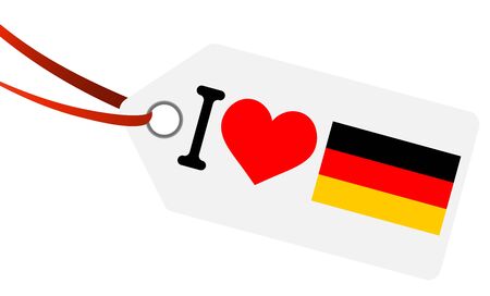 white hang tag with ribbon and text I love germany and heart flagのイラスト素材