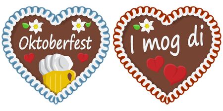 illustrated gingerbread heart with text in german for Oktoberfest time 2020 2021のイラスト素材