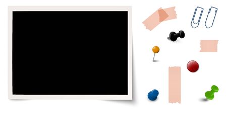 collection of old photo with different office accessoriesのイラスト素材