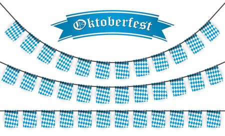 Oktoberfest 2020 garlands having blue-white checkered pattern and text Oktoberfestのイラスト素材