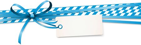 vector illustration of blue colored ribbon bow with hang tag and free text space isolated on white background for German Oktoberfest time 2020のイラスト素材