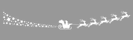 white Santa Claus with sled, reindeers and some snow flakes isolated on colored backgroundのイラスト素材