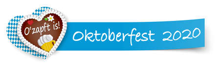 long blue sticky paper and gingerbread heart with text Oktoberfest 2020のイラスト素材