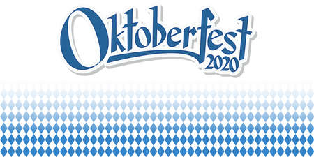 Oktoberfest background with blue-white checkered pattern and text Oktoberfest 2020 (in german)のイラスト素材