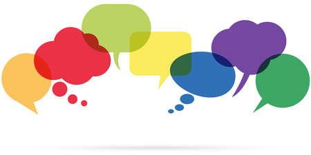 illustration of colored speech bubbles in a row with space for text on white backgroundのイラスト素材