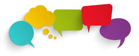 illustration of five colored speech bubbles with shadow looking like stickersのイラスト素材
