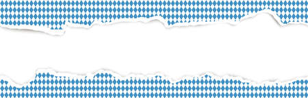 upper and lower part of ripped open blue white checkered paper for Oktoberfestのイラスト素材