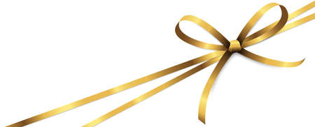 vector illustration of golden colored ribbon bow and gift band isolated on white backgroundのイラスト素材