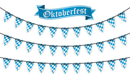 Oktoberfest 2020 garlands having blue-white checkered pattern and text Oktoberfestのイラスト素材