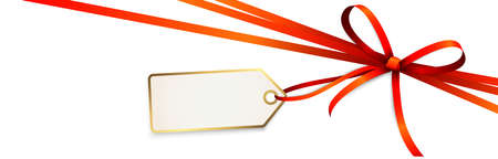 vector illustration of red colored ribbon bow and gift band with pendant isolated on white backgroundのイラスト素材