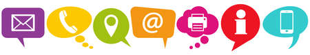 illustration of colored speech bubbles in a row with communication iconsのイラスト素材