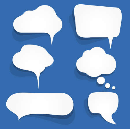 vector illustration of six white speech bubbles with shadows on colored background and free space for textのイラスト素材