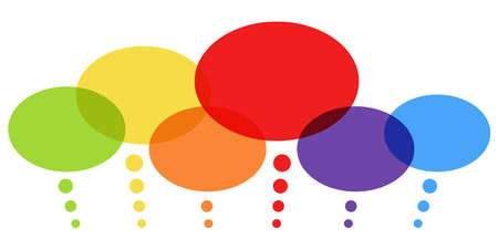 vector illustration of six different colored thought bubbles and free space for textのイラスト素材