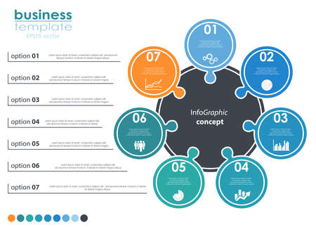 vector file for business info graphic template designs, team work concepts and data information with seven optionsのイラスト素材