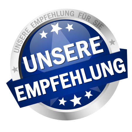 vector with round colored button with banner and text our recommendation (in German)のイラスト素材