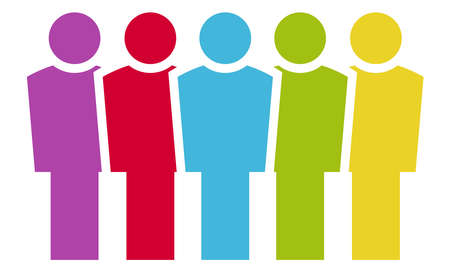 vector file for business info graphic designs, team work concept with five colored businessmen in a rowのイラスト素材