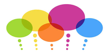 vector illustration of five different colored thought bubbles and free space for textのイラスト素材