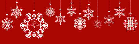 different hanging snow stars for christmas and winter time concepts with greetings for christmas and New Year with colored backgroundのイラスト素材