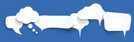 EPS vector illustration of six white speech bubbles with shadows on colored background and free space for textのイラスト素材