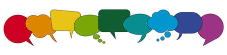 illustration of colored speech bubbles in a row with space for text on white backgroundのイラスト素材