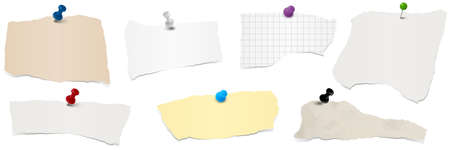 collection of different colored scraps of papers with pin needlesのイラスト素材
