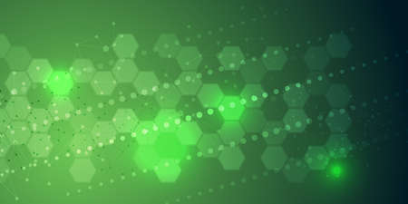 EPS 10 vector abstract science and futuristic hexagonal technology concept background. Digital image with green light effects and blurs over darker backgroundのイラスト素材