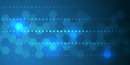 EPS 10 vector abstract science and futuristic hexagonal technology concept background. Digital image with blue light effects and blurs over darker backgroundのイラスト素材