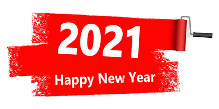 eps vector file with red colored paint roller concept for New Year 2021 advertising greetingsのイラスト素材