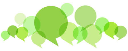 illustration of colored speech bubbles in a row with space for text