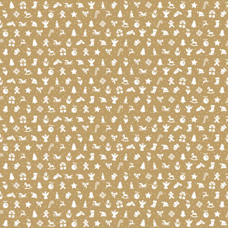 seamless christmas background colored brown consists of typical christmas icons like santa claus, candle, snowfalke, tree, gingerbread man, starsのイラスト素材