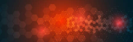 EPS 10 vector abstract science and futuristic hexagonal technology concept background. Digital image with red light effects and blurs over darker backgroundのイラスト素材