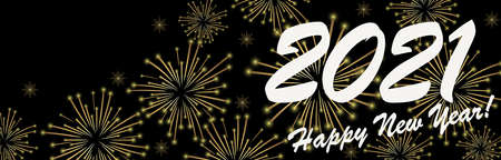 golden colored fireworks panorama concept for New Year 2021 greetings with black backgroundのイラスト素材