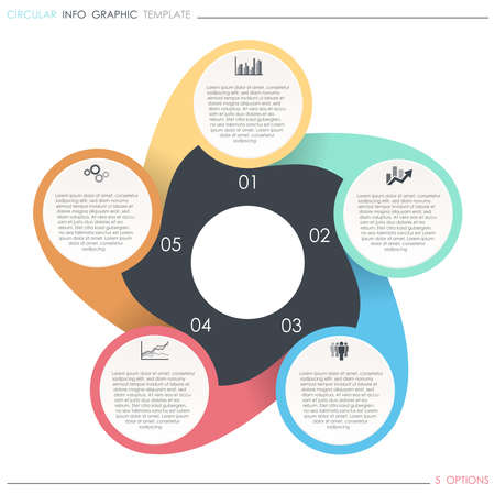 EPS 10 vector file for business info graphic template designs, team work concepts and data information with five process optionsのイラスト素材