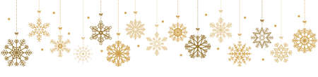 vector panorama banner with different hanging snow stars for christmas and winter time concepts and white colored backgroundのイラスト素材