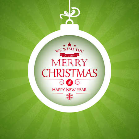 vector file  hanging bauble  nice greetings for christmas and winter time concepts, light fall of snow and background colored greenのイラスト素材