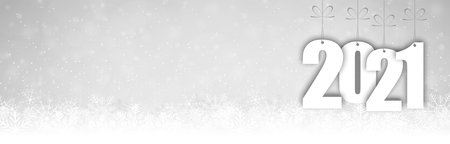 panorama banner background with snow fall, light effects and greetings for christmas and New Year 2021のイラスト素材