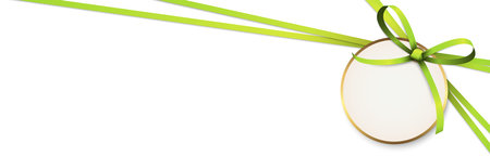 vector illustration of green colored ribbon bow with hang tag and free text space isolated on white backgroundのイラスト素材