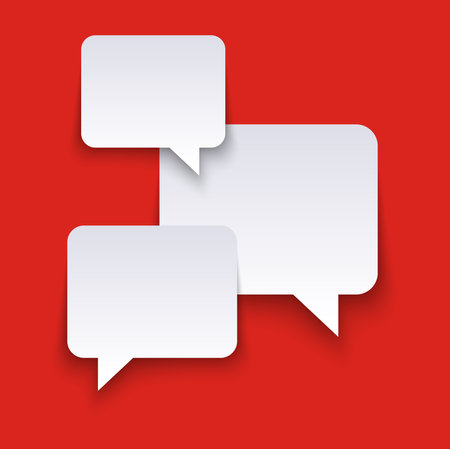 vector illustration of white speech bubbles with shadows on red colored background and free space for textのイラスト素材